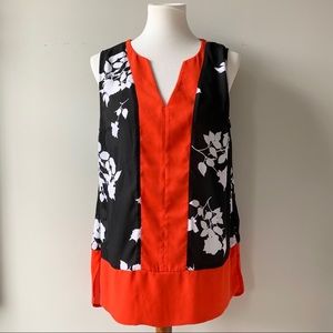 Vince Camuto Black White Floral Sleeveless TunicTop Size Medium